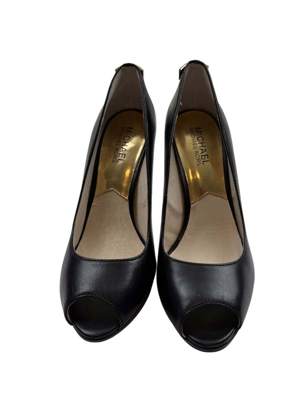 Michael Kors Hamilton Open Toe Pump Size 7.5M Black Leather Heels